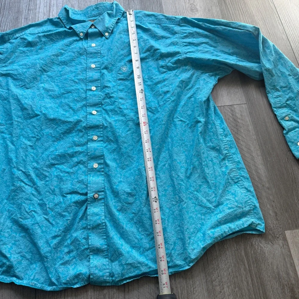Ariat Mens XXL Turquoise Paisley Button Down Western Shirt Long Sleeve Vietnam